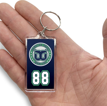 Personalized Hampton Roads Whalers number 88 keychain on hand